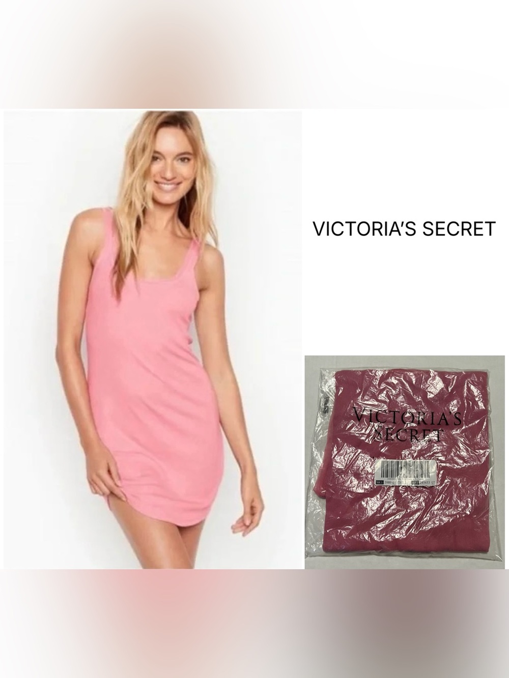 🆕VICTORIA’S SECRET - L - NWT - PINK RIB SLEEP DRESS / LONG TUNIC SHIRT